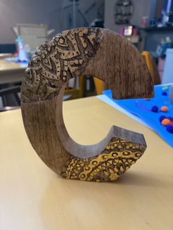 Solid Wood Hand Carved Letter C