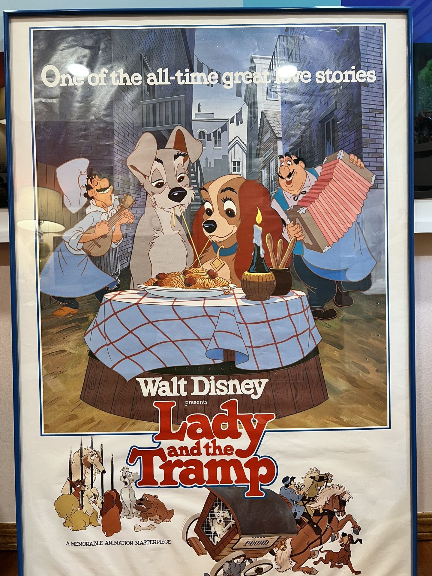 Vintage 1980 Disney Lady And The Tramp Movie Poster Framed