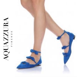 Aquazzura Blue Suede St. Tropez ~ 9.5~ Knotted Pointed Toe Ballet Flats  