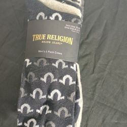 True Religion 6 Pack Cushion  Socks Black w/ Name Logo 