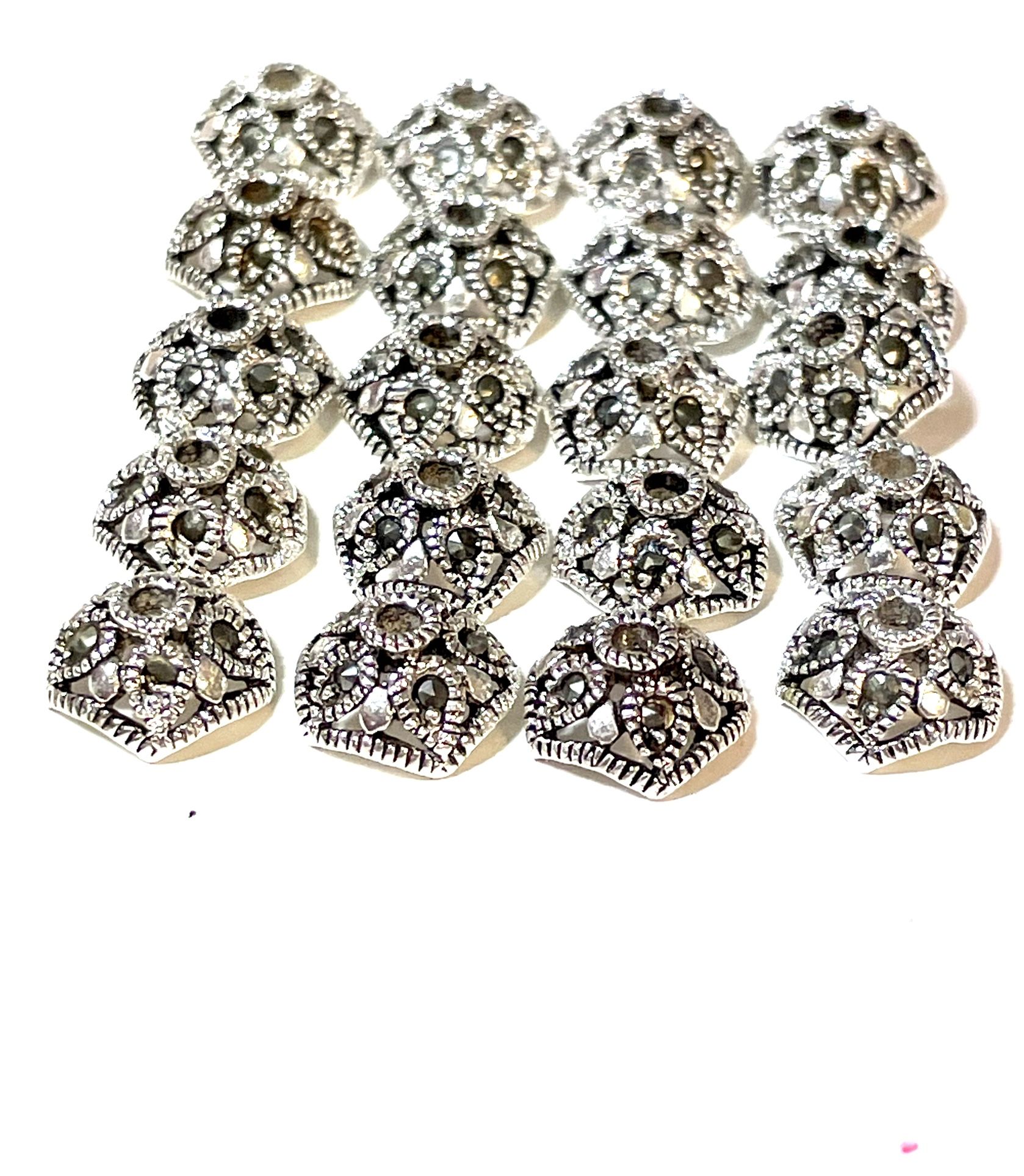 4 Sterling Marcasite Bead Caps