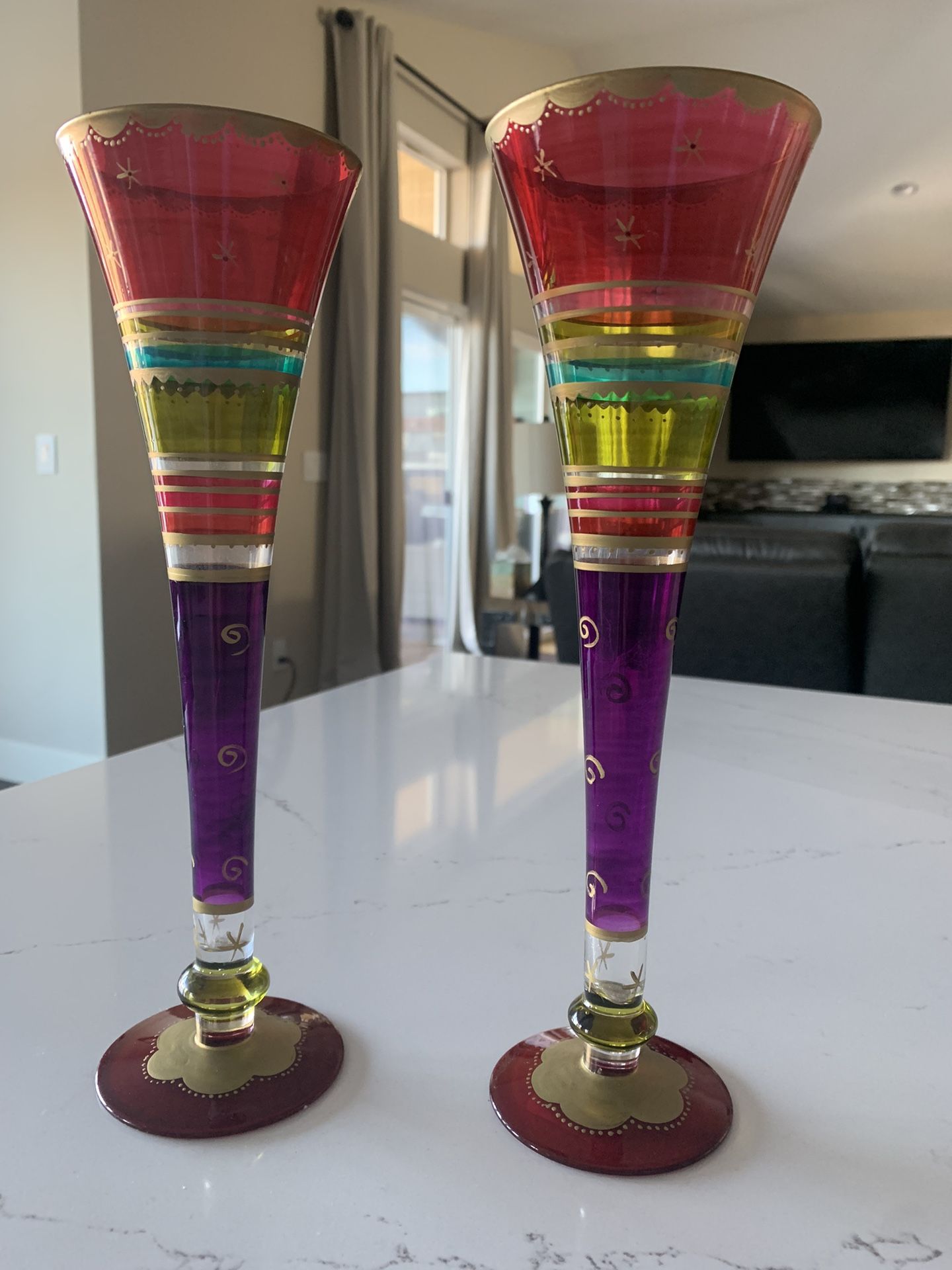 Bohemian Style Hand Painted Glass Multicolored
