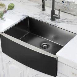 Glacier Bay Single Bowl Apron Front Farmhouse Black Stainless Steel 30x21x10