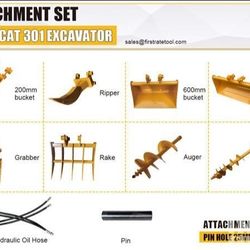 Excavator buckets, augers , ripper and rake