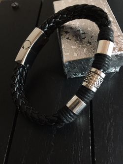 8.5” Black Leather Steampunk Bracelet
