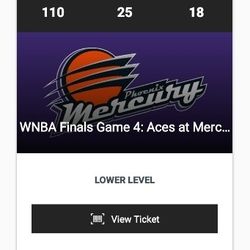2 Lower Level Game 4 Finals (10/10) Phoenix Mercury Tickets 