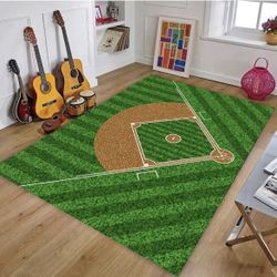 Osimiccp Alfombra de béisbol para dormitorio, 3 x 5 pies, antideslizante, alfombra deportiva para sala de estar, decoración de sala de béisbol
