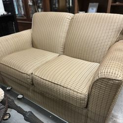 Tan Checkered Loveseat
