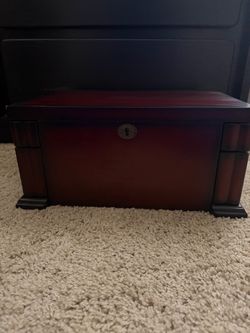 Dark Cherry Wood Keyed Lockbox Chest