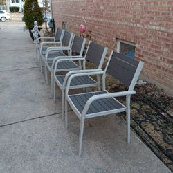 Set Of Five Pieces Stackable IKEA Aluminum Dining Chairs 