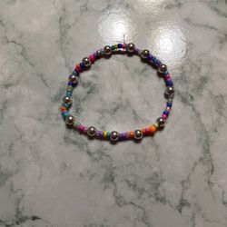 Silver And Rainbow Stretchy Bracelet
