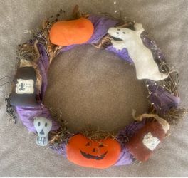 Halloween Fall Wreath Decoration - Rustic, Primitive Country Holiday Grapevine Door Hanger 18”