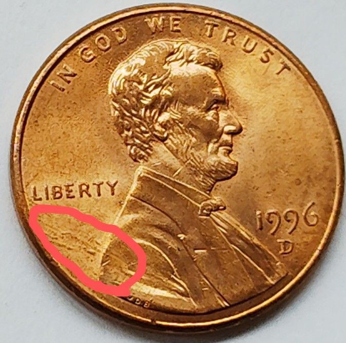 1996 Mint Error Coin Lincoln One Cent Penny