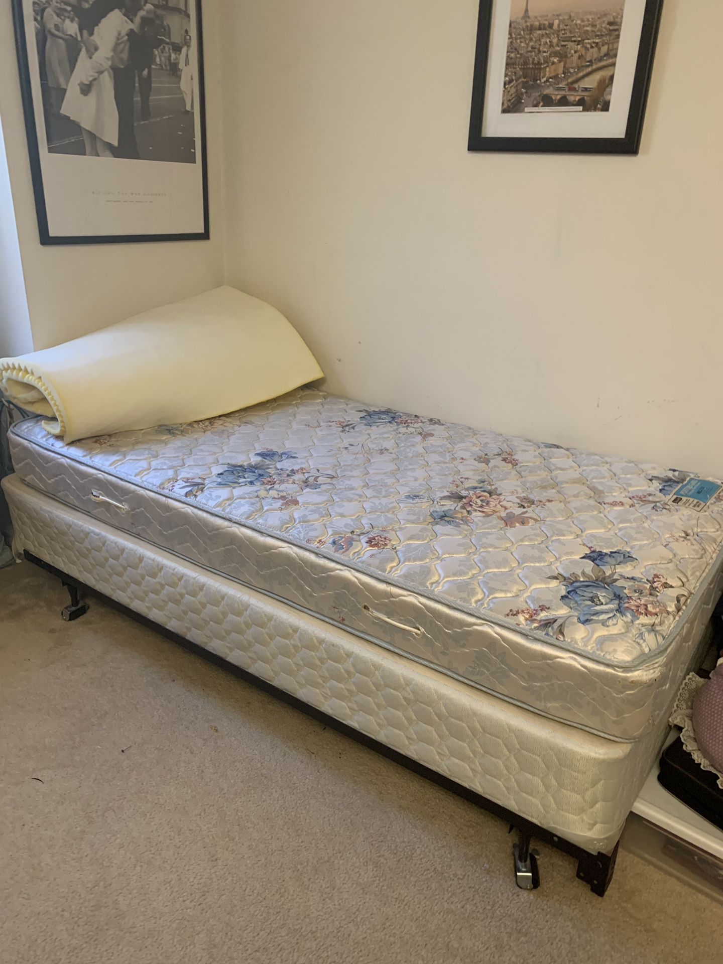 Twin Bed Frame, twin mattress and box spring with Egg crate
