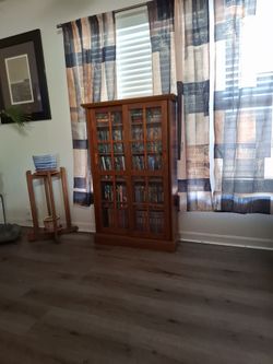 Wood Bookcase with Glass Sliding Doors