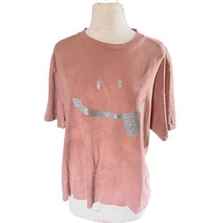 Custom Pink tie dye raw hem cropped  T-Shirt with Silver Smiley Face tongue sz L