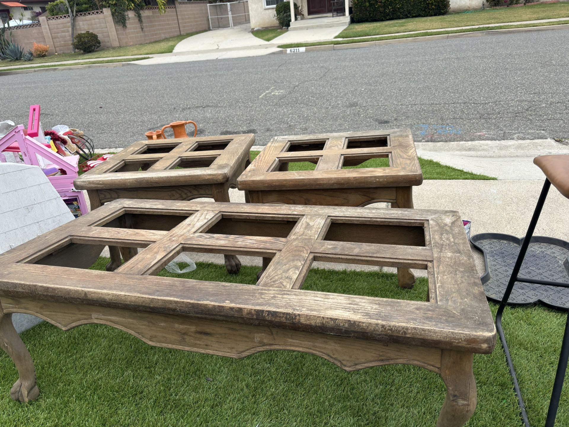 Coffee table and two end tables with glass