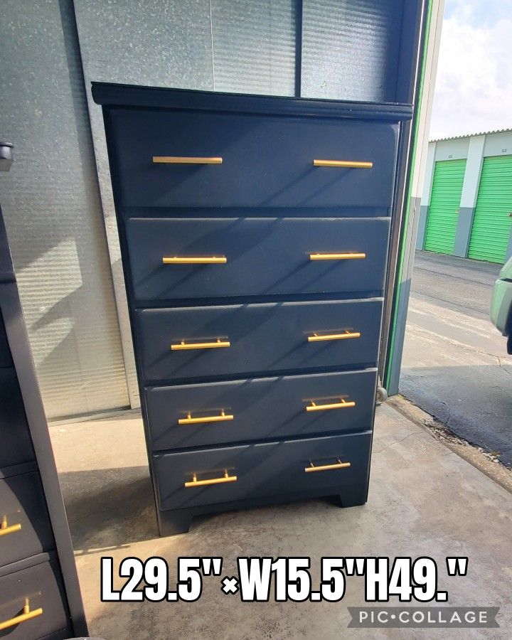 Dresser Refinished Black And Gold Pulls 