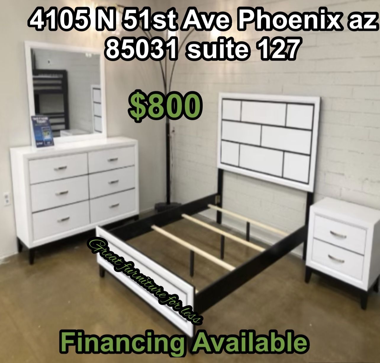 Queen Size Bedroom Set White Include Bed Frame Dresser Mirror And Nightstand Brand New