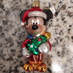 Disney Mickey Mouse Figural Blown Glass Ornament -  New 