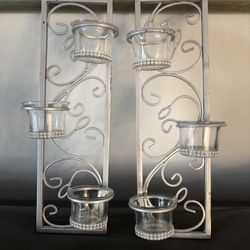 Silver Metal & Glass Tea light Candle holders 