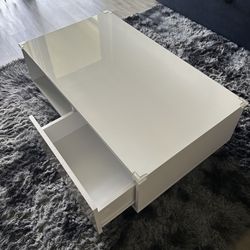 Modern White High Gloss Coffee Table (w/2 Storage Drawers) Open Shelf