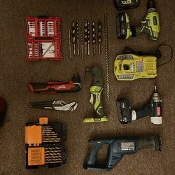 Ryobi Drills, Sawzall, Milkwaukee Drill, Drill Bits, And More.