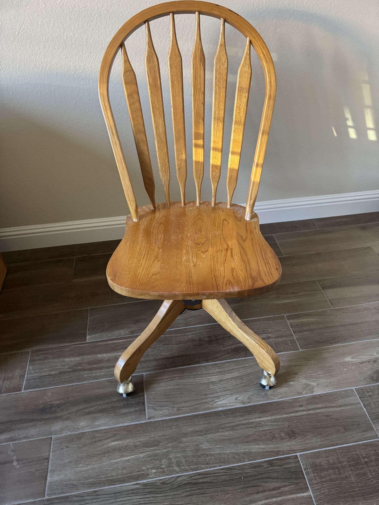 Solid Oak Office Chair on Casters