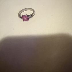 Pink Ruby 925 Sterling Silver Ring With Diamond Accents 