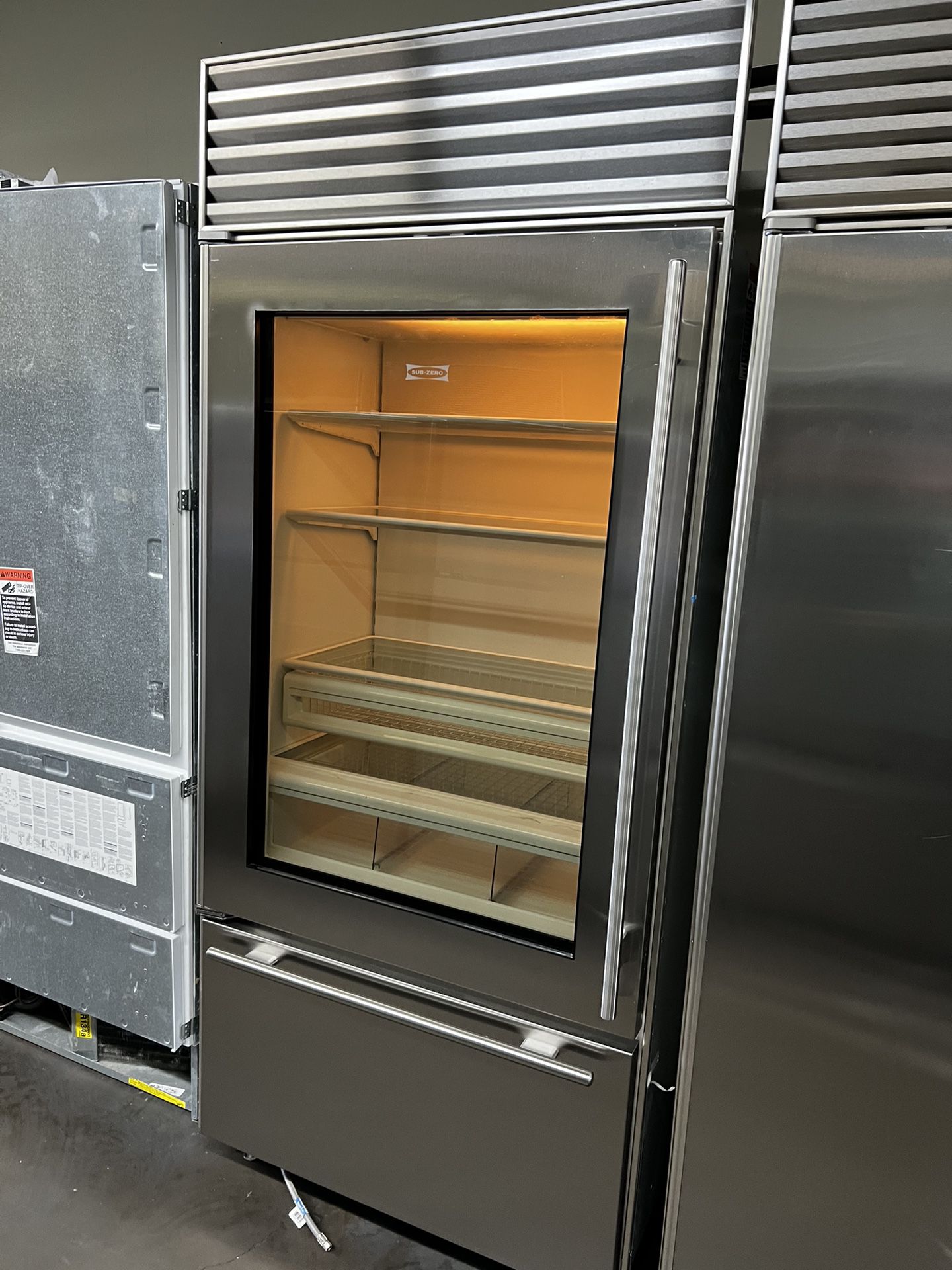 Sub Zero 36”Wide Glass View Built In Bottom Freezer Refrigerator 