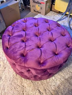 Purple Tufted Round Velvet Ottoman
