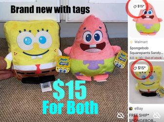 $15 FOR BOTH SPONGE BOB AND PATRICK BRAND NEW WITH TAGS $19.99 Original price