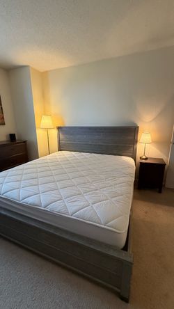 Rustic Grey King Wood Bed Frame & Hilton Hotel Home Collection Mattress