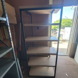 Modern Industrial 5 Shelf Bookcase Metal Frame Wood Shelves Bookshelf