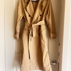 Aritzia Wilfred Long Trench Coat XXS | Beige Belted Double Breasted Coat