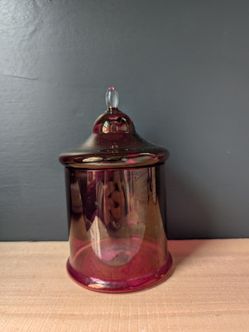 Vintage Cranberry Glass Lidded Apothecary Jar