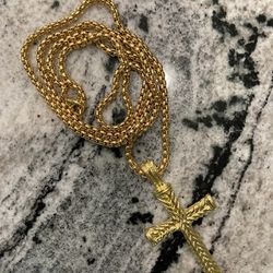 22” Gold Plated Rolo Necklace With Cross Pendant
