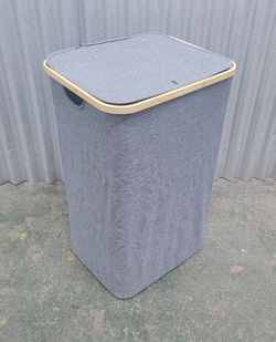Collapsible Gray Laundry Hamper with Bamboo Frame