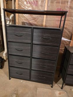 8 drawer dresser, metal frame and fabric drawers