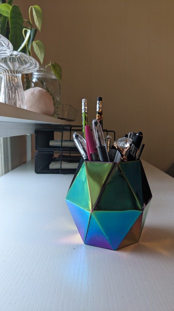 Oil Slick Metal Pencil Cup