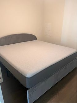 Gray Velvet King Bed Frame with 4 Storage Drawers