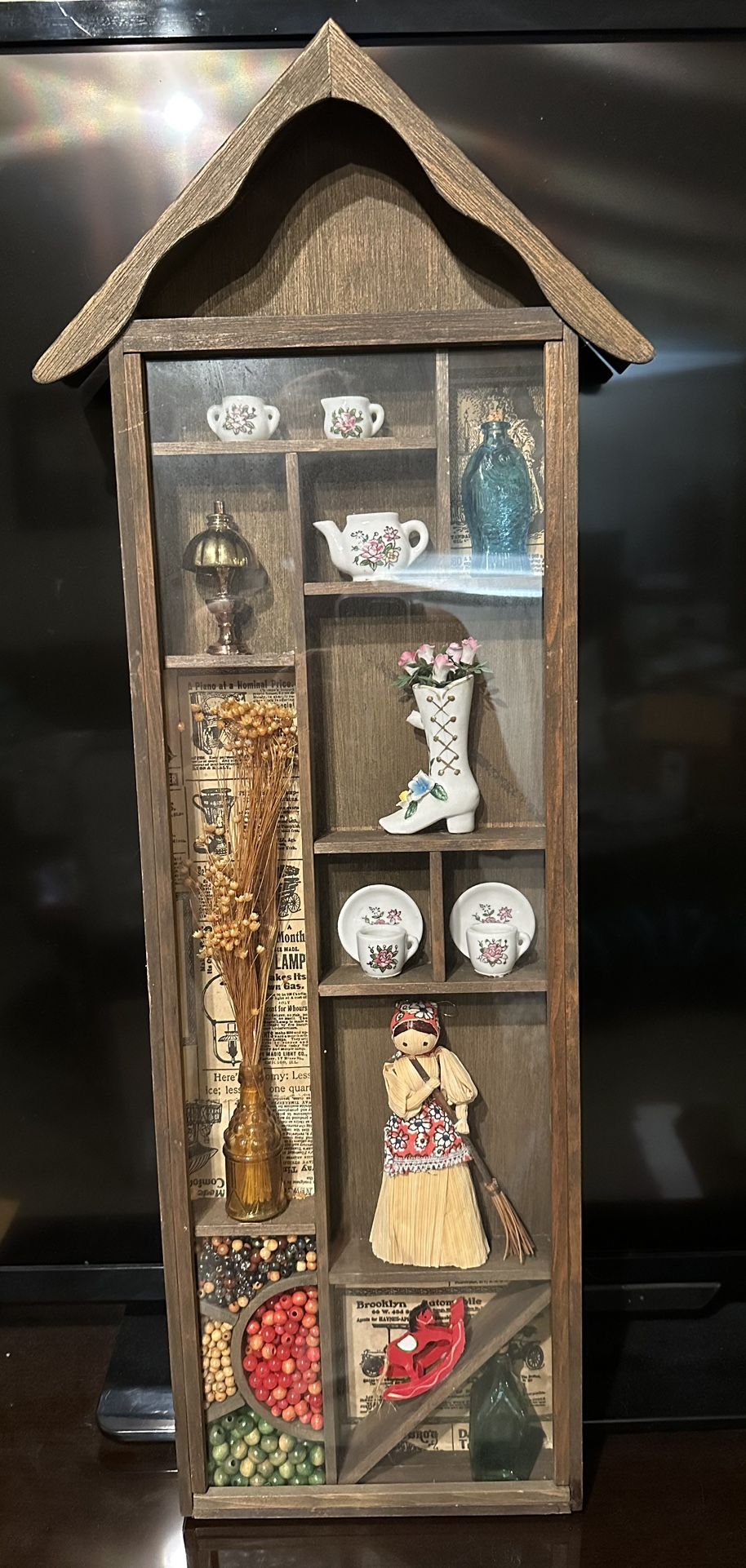 Wood Vintage House Shaped Curio Cabinet