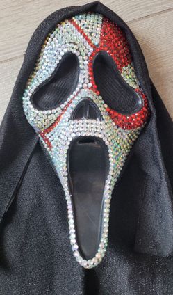Ghost Face Mask w Rhinestones and Blood Halloween Costume Adult Size One Size