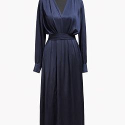 Dress Forum Los Angeles Navy Satin Maxi Dress Size Small Long Sleeve Formal