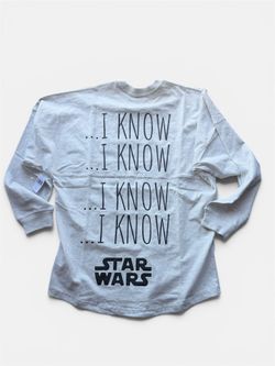 Disney Star Wars Spirit Jersey Gray I KNOW Millennium Falcon Graphic Long Sleeve Tee S
