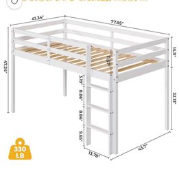Kids white twin loft bed