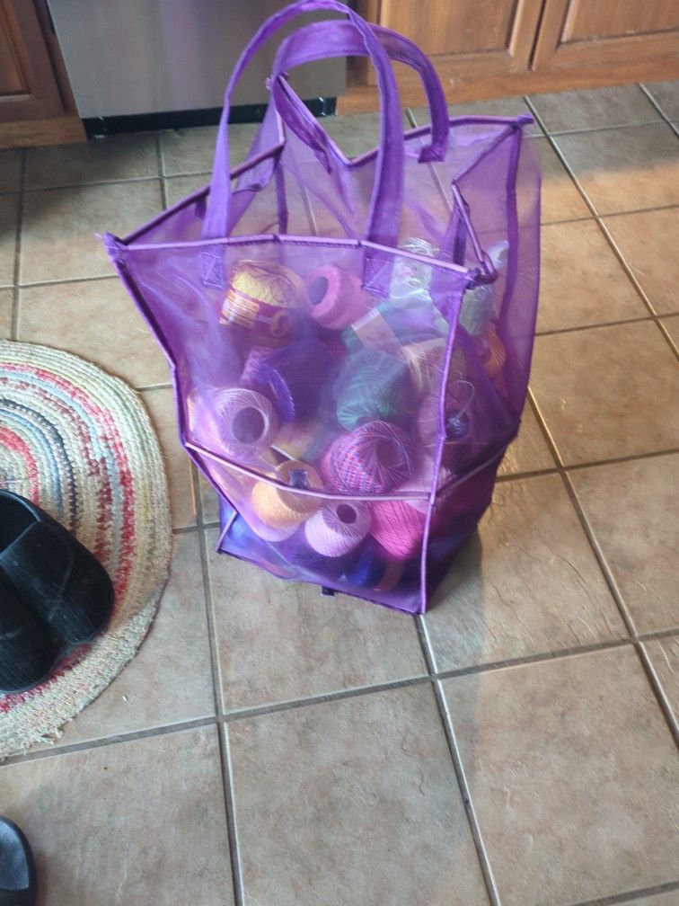 Large Tote Of Yarns, Thread