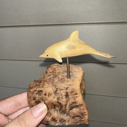 Jumping Dolphin Wood Work Art Decor Small Figurine