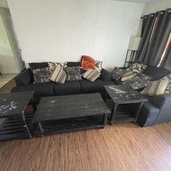 3 PCs Couch Set With Coffee Table And End Tables 
