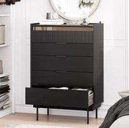 5 Drawer Dressers for Bedroom Wide Chest of Drawers Deep Drawer Modern Storage Organizer Black Long Dresser (45" W x 16" D x 31.5" H)